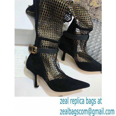 Dior Heel 8cm Suede Calfskin Mesh Dior-I High Boots Black/Gold 2020 - Click Image to Close