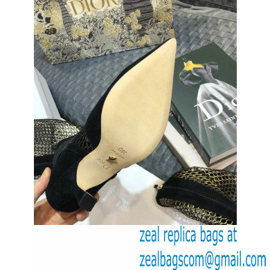 Dior Heel 8cm Suede Calfskin Mesh Dior-I High Boots Black/Gold 2020 - Click Image to Close