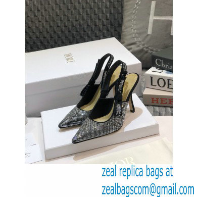 Dior Heel 9.5cm J'Adior All Over Rhinestone Slingback Pumps Black 2020 - Click Image to Close