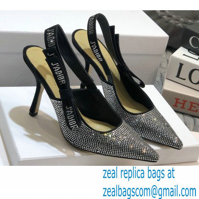 Dior Heel 9.5cm J'Adior All Over Rhinestone Slingback Pumps Black 2020 - Click Image to Close