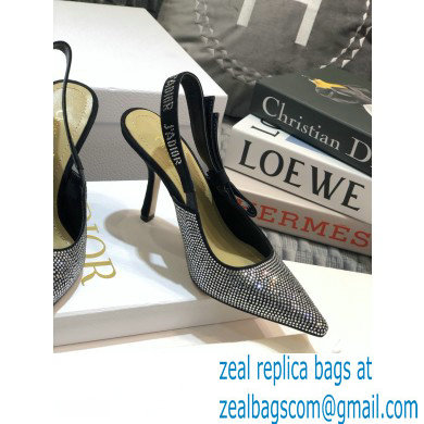 Dior Heel 9.5cm J'Adior All Over Rhinestone Slingback Pumps Black 2020 - Click Image to Close