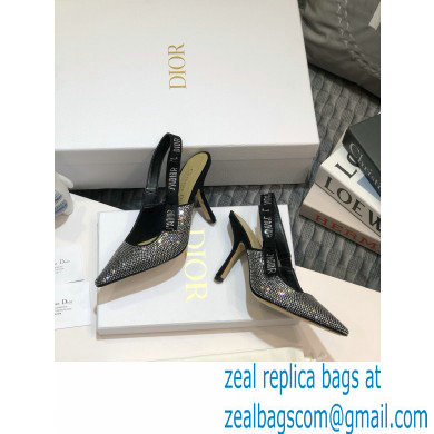 Dior Heel 9.5cm J'Adior All Over Rhinestone Slingback Pumps Black 2020 - Click Image to Close