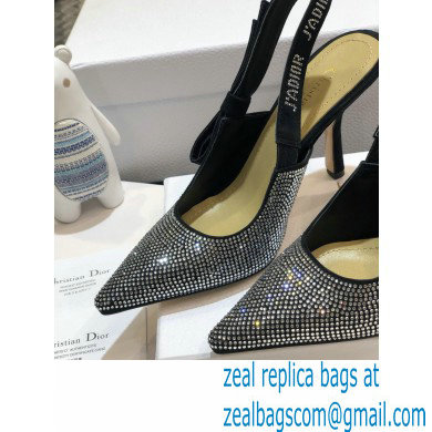 Dior Heel 9.5cm J'Adior All Over Rhinestone Slingback Pumps Black 2020