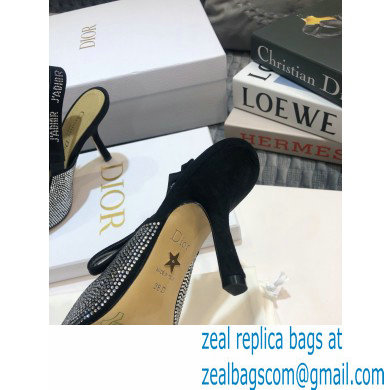 Dior Heel 9.5cm J'Adior All Over Rhinestone Slingback Pumps Black 2020 - Click Image to Close