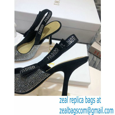 Dior Heel 9.5cm J'Adior All Over Rhinestone Slingback Pumps Black 2020 - Click Image to Close