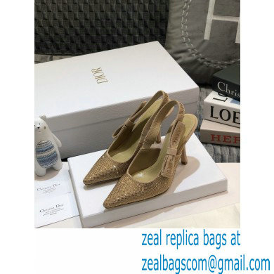 Dior Heel 9.5cm J'Adior All Over Rhinestone Slingback Pumps Gold 2020 - Click Image to Close