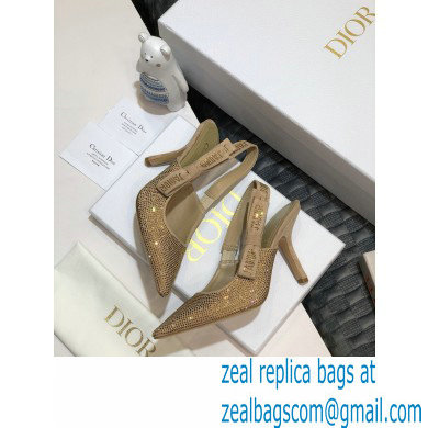 Dior Heel 9.5cm J'Adior All Over Rhinestone Slingback Pumps Gold 2020