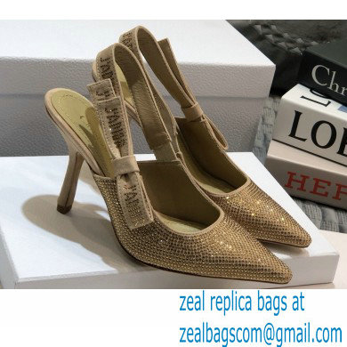Dior Heel 9.5cm J'Adior All Over Rhinestone Slingback Pumps Gold 2020 - Click Image to Close