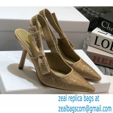 Dior Heel 9.5cm J'Adior All Over Rhinestone Slingback Pumps Gold 2020