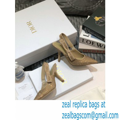 Dior Heel 9.5cm J'Adior All Over Rhinestone Slingback Pumps Gold 2020