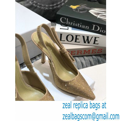 Dior Heel 9.5cm J'Adior All Over Rhinestone Slingback Pumps Gold 2020