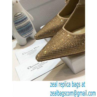 Dior Heel 9.5cm J'Adior All Over Rhinestone Slingback Pumps Gold 2020 - Click Image to Close