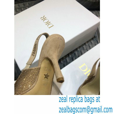 Dior Heel 9.5cm J'Adior All Over Rhinestone Slingback Pumps Gold 2020 - Click Image to Close