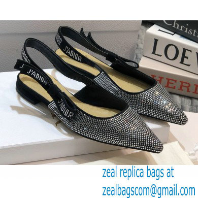 Dior J'Adior All Over Rhinestone Slingback Ballet Flats Black 2020 - Click Image to Close