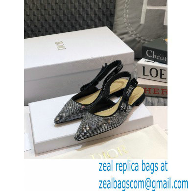 Dior J'Adior All Over Rhinestone Slingback Ballet Flats Black 2020 - Click Image to Close