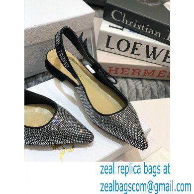 Dior J'Adior All Over Rhinestone Slingback Ballet Flats Black 2020 - Click Image to Close