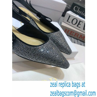 Dior J'Adior All Over Rhinestone Slingback Ballet Flats Black 2020