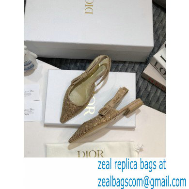 Dior J'Adior All Over Rhinestone Slingback Ballet Flats Gold 2020