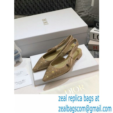 Dior J'Adior All Over Rhinestone Slingback Ballet Flats Gold 2020 - Click Image to Close