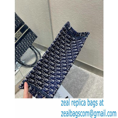 Dior Small Book Tote Bag in Oblique Embroidered Velvet Blue 2020