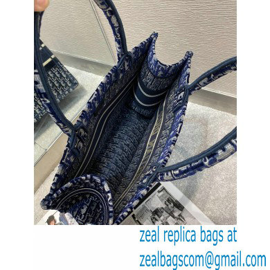 Dior Small Book Tote Bag in Oblique Embroidered Velvet Blue 2020
