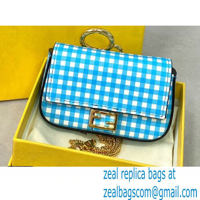 Fendi Check-print Leather Nano Baguette Bag Charm Blue 2020 - Click Image to Close