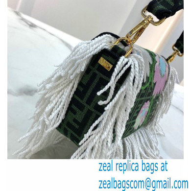 Fendi Fabric FF Medium Baguette Bag Fringe Green 2020 - Click Image to Close