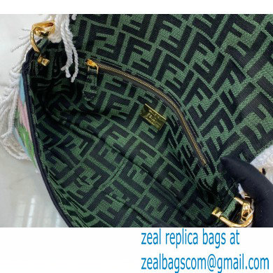 Fendi Fabric FF Medium Baguette Bag Fringe Green 2020 - Click Image to Close