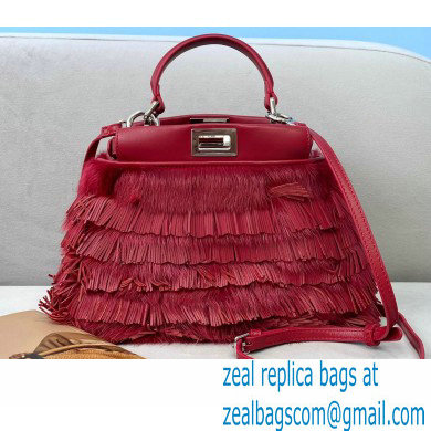 Fendi Fringe Peekaboo Mini Bag Red