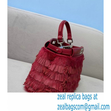 Fendi Fringe Peekaboo Mini Bag Red