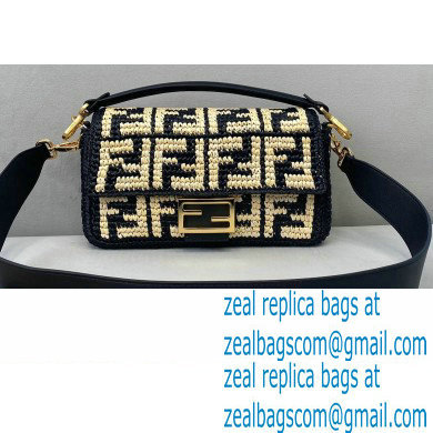 Fendi Raffia FF Medium Baguette Bag Black 2020