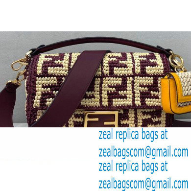 Fendi Raffia FF Medium Baguette Bag Burgundy 2020