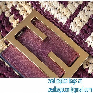 Fendi Raffia FF Medium Baguette Bag Burgundy 2020 - Click Image to Close