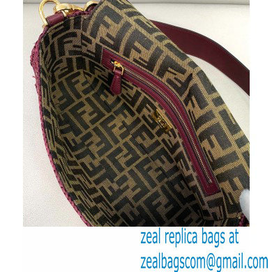 Fendi Raffia FF Medium Baguette Bag Burgundy 2020