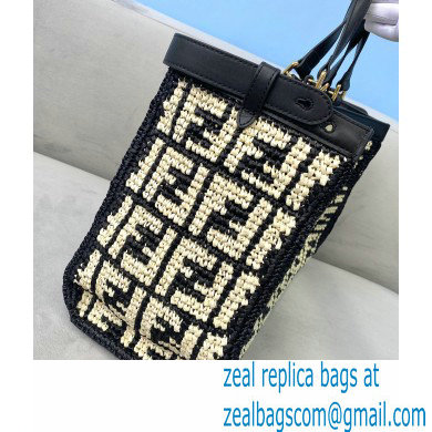 Fendi Raffia FF Medium Peekaboo X-Tote Bag Black 2020 - Click Image to Close