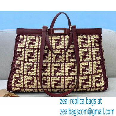 Fendi Raffia FF Medium Peekaboo X-Tote Bag Burgundy 2020 - Click Image to Close