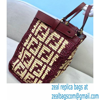 Fendi Raffia FF Medium Peekaboo X-Tote Bag Burgundy 2020 - Click Image to Close