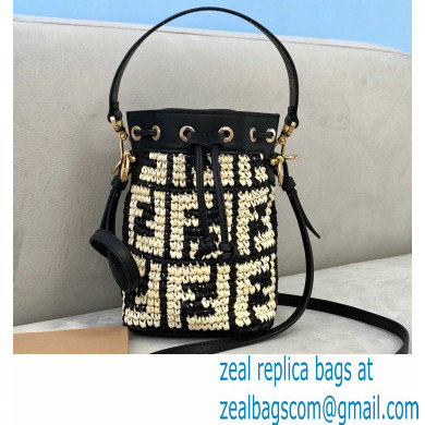 Fendi Raffia FF Mon Tresor Mini Bucket Bag Black 2020