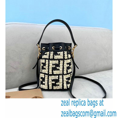 Fendi Raffia FF Mon Tresor Mini Bucket Bag Black 2020