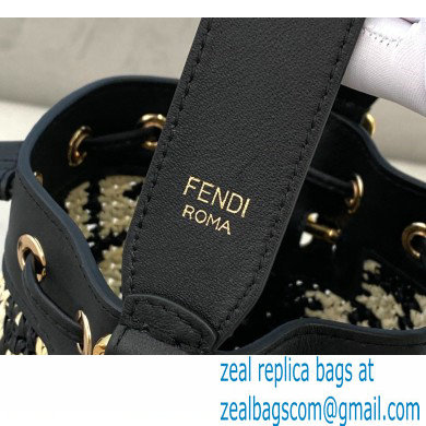Fendi Raffia FF Mon Tresor Mini Bucket Bag Black 2020