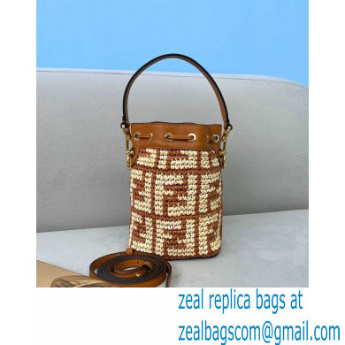 Fendi Raffia FF Mon Tresor Mini Bucket Bag Brown 2020