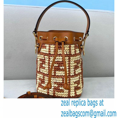 Fendi Raffia FF Mon Tresor Mini Bucket Bag Brown 2020 - Click Image to Close