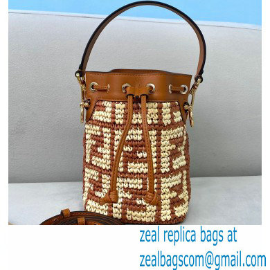 Fendi Raffia FF Mon Tresor Mini Bucket Bag Brown 2020