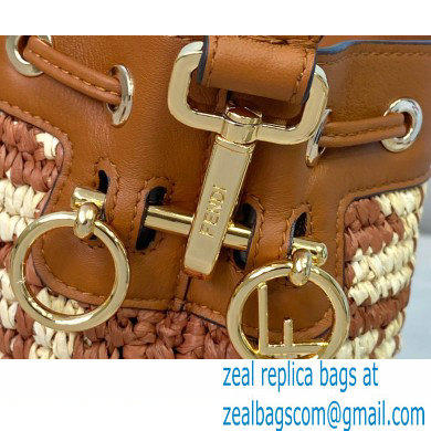 Fendi Raffia FF Mon Tresor Mini Bucket Bag Brown 2020