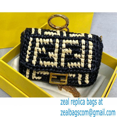 Fendi Raffia FF Nano Baguette Bag Charm Black 2020