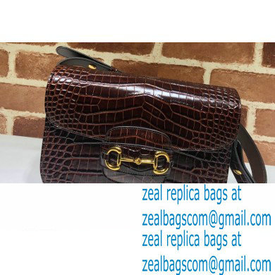 Gucci 1955 Horsebit Shoulder Bag 602204 Croco Pattern Coffee 2020