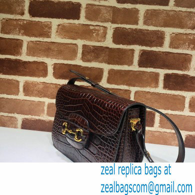 Gucci 1955 Horsebit Shoulder Bag 602204 Croco Pattern Coffee 2020 - Click Image to Close