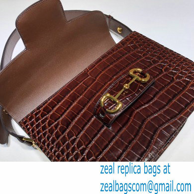 Gucci 1955 Horsebit Shoulder Bag 602204 Croco Pattern Coffee 2020 - Click Image to Close