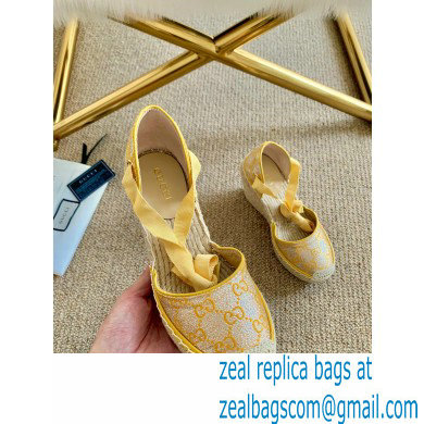 Gucci Heritage GG Lame Platform Espadrilles Sandals Yellow 2020 - Click Image to Close