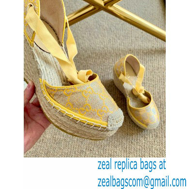 Gucci Heritage GG Lame Platform Espadrilles Sandals Yellow 2020 - Click Image to Close